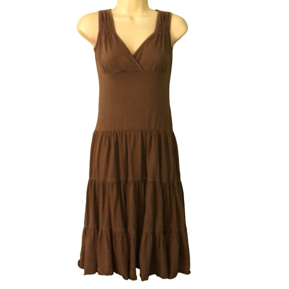 Chesley Brown Boho Tiered Knit Dress Juniors Size Small Midi Fit Flare